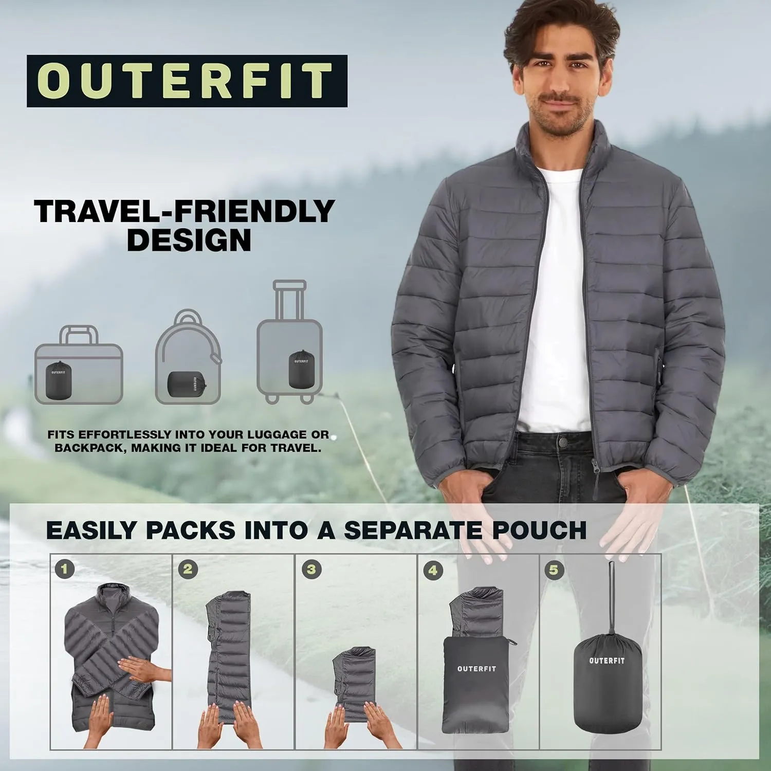Packable Puffer Jacket Men, Warm Lightweight Winter Jackets for Men