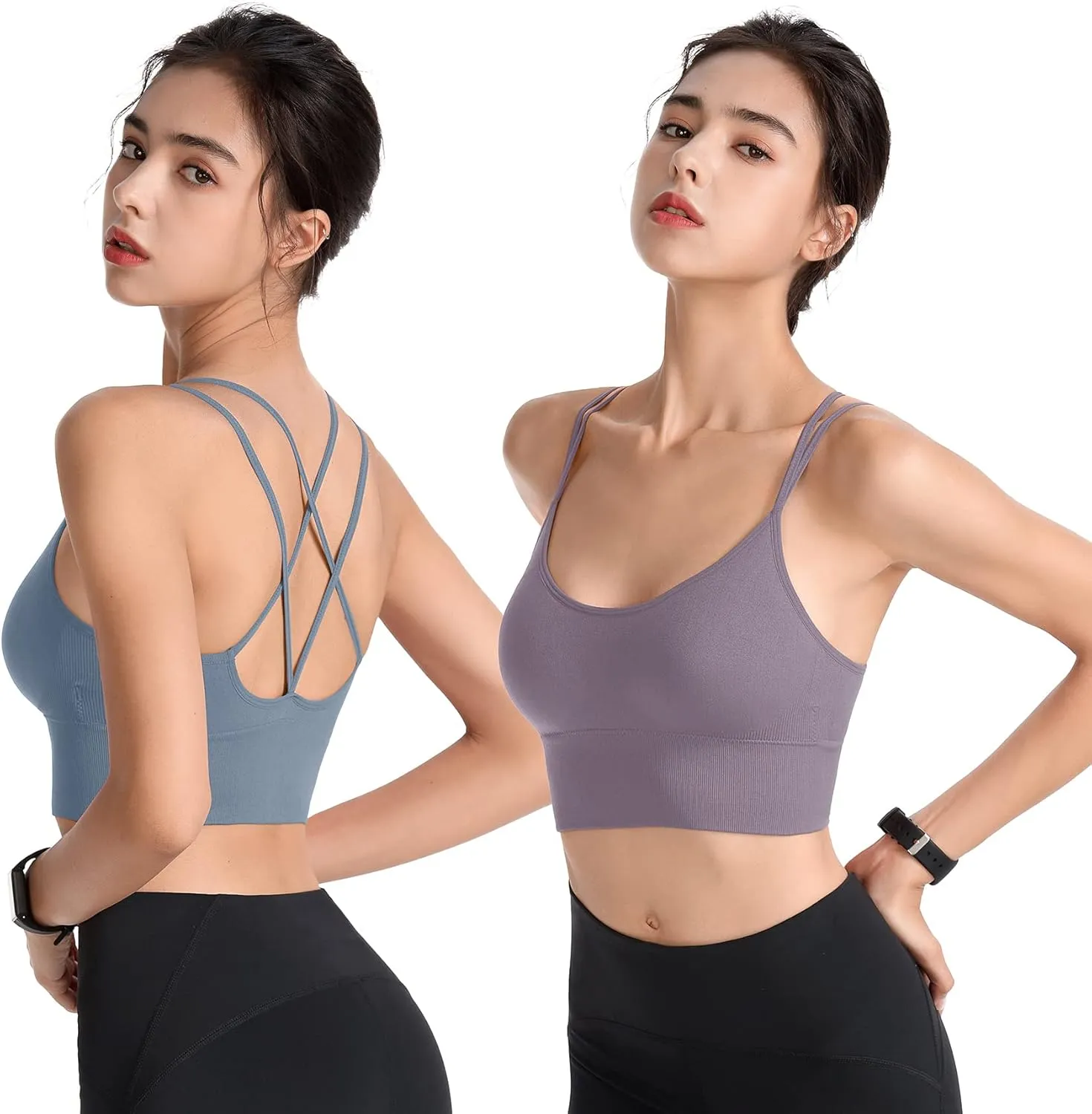 Padded Sports Bras for Women Strappy Cross Back Yoga Bras Pack for Workout Fitness Running Gym Low Impact Top