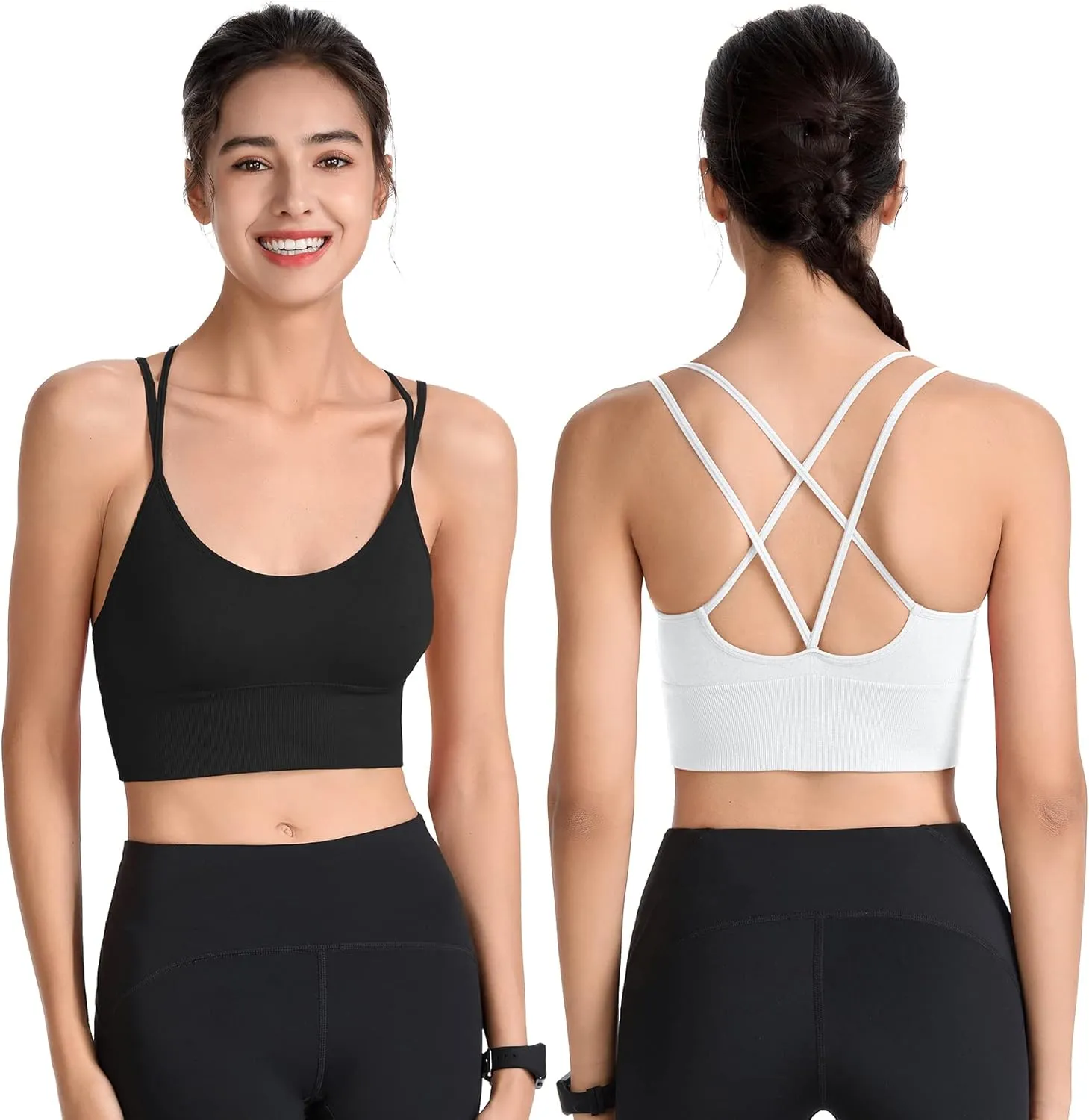Padded Sports Bras for Women Strappy Cross Back Yoga Bras Pack for Workout Fitness Running Gym Low Impact Top