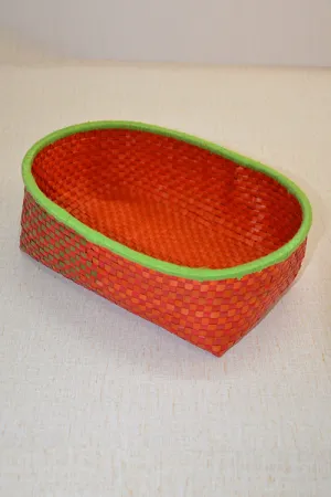 Palm Leaf Oval Storage & Utility Basket Medium (Red Green)