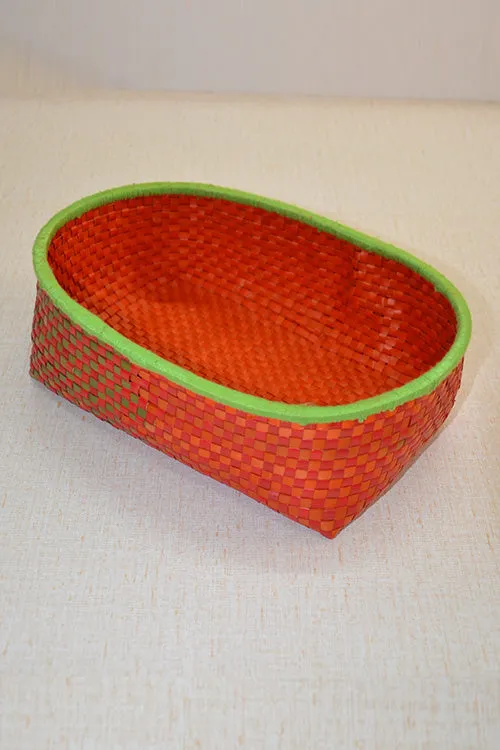 Palm Leaf Oval Storage & Utility Basket Medium (Red Green)
