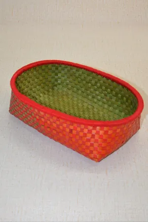 Palm Leaf Oval Storage & Utility Basket Small (Red Green)