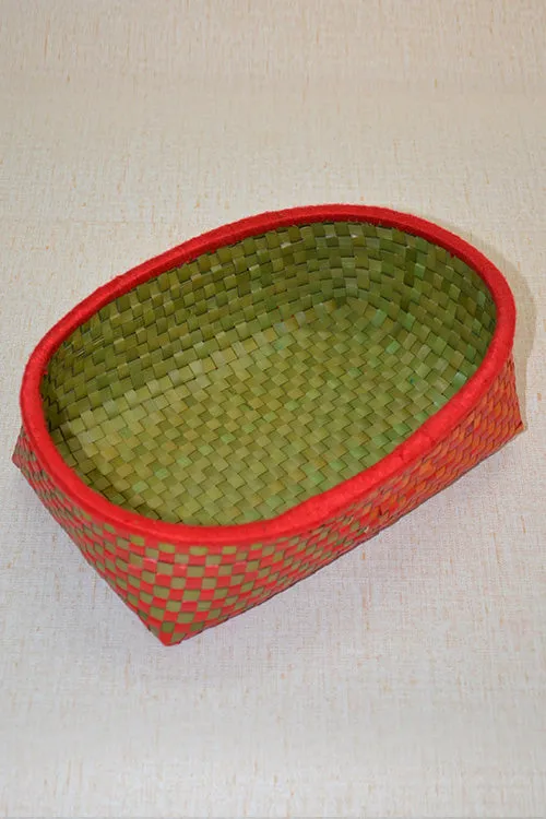 Palm Leaf Oval Storage & Utility Basket Small (Red Green)