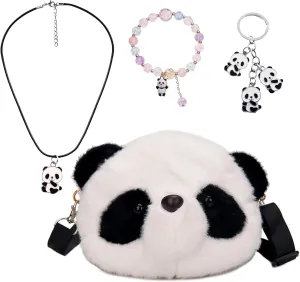 Panda Purse & Accessories - Crossbody Bag, Bracelet, Keychains, Necklace for Girls