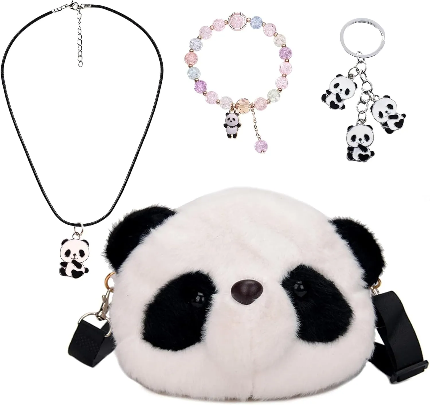 Panda Purse & Accessories - Crossbody Bag, Bracelet, Keychains, Necklace for Girls