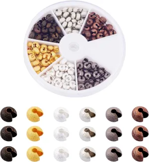 Pandahall 6 Colors Brass Crimp Beads Knot Covers 6mm DIY Jewelry Making Findings (About 180pcs/box)