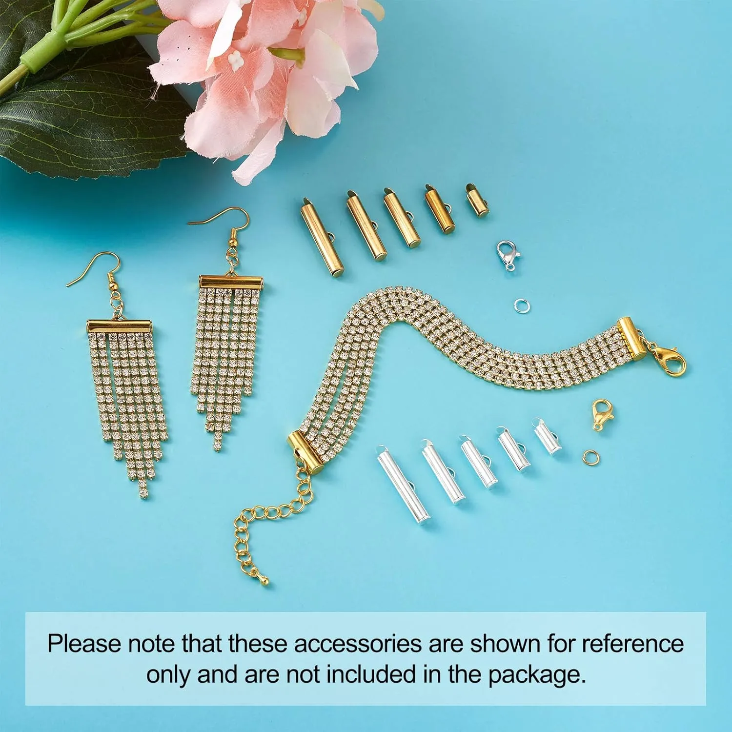 Pandahall 640Pcs 4 Color Brass Slide On End Clasp Tubes & Iron Twist Extender Chains & Open Jump Rings & Alloy Lobster Claw Clasps Connectors for DIY Bracelet Necklace Jewelry Making