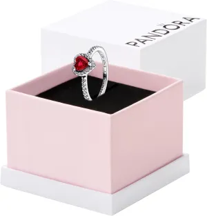 Pandora Elevated Red Heart Ring - Sterling Silver Ring for Women - Layering or Stackable Ring with Red Crystal - Gift for Her With Gift Box