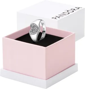 Pandora Radiant Heart Pavé Signet Ring - Silver Ring for Women - Sterling Silver with Clear Cubic Zirconia - Gift for Her - Jewelry for Women with Gift Box