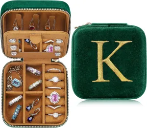 Parima Travel Jewelry Case - Small Travel Jewelry Boxes for Women, Travel Jewelry Case Organizer, Personalized Custom Monogrammed Jewelry Case Letter Jewelry Box for Women - Letter K, Green