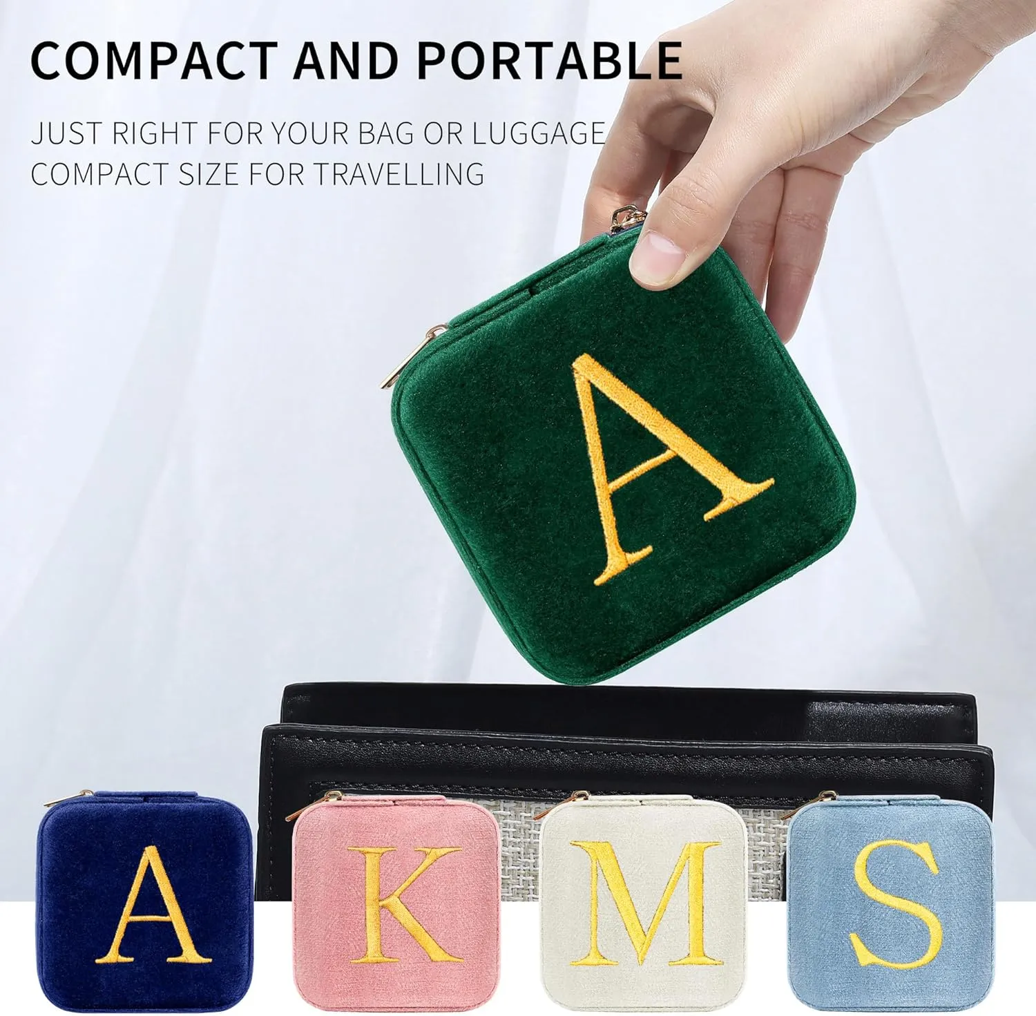 Parima Travel Jewelry Case - Small Travel Jewelry Boxes for Women, Travel Jewelry Case Organizer, Personalized Custom Monogrammed Jewelry Case Letter Jewelry Box for Women - Letter K, Green