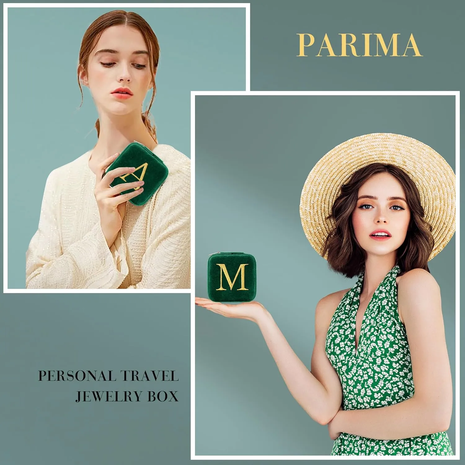 Parima Travel Jewelry Case - Small Travel Jewelry Boxes for Women, Travel Jewelry Case Organizer, Personalized Custom Monogrammed Jewelry Case Letter Jewelry Box for Women - Letter K, Green