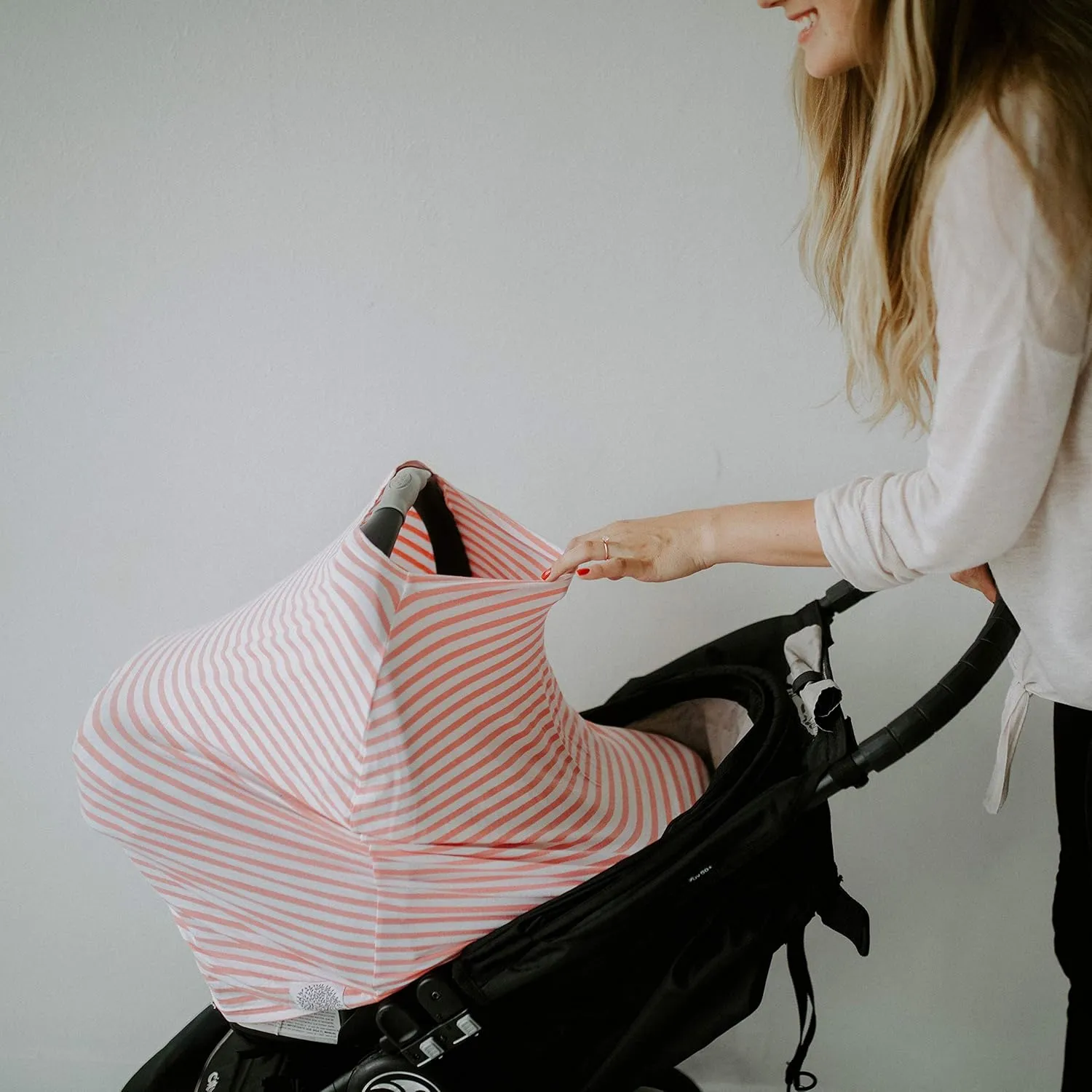 Parker Baby 4 in 1 Car Seat Cover for Girls and Boys - Stretchy Carseat Canopy, Nursing Cover, Grocery Cart Cover, High Chair Cover - Gray/White Stripes