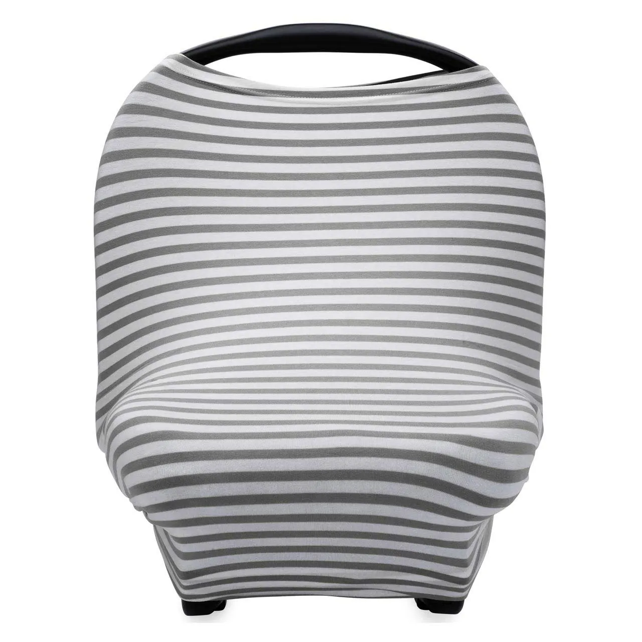 Parker Baby 4 in 1 Car Seat Cover for Girls and Boys - Stretchy Carseat Canopy, Nursing Cover, Grocery Cart Cover, High Chair Cover - Gray/White Stripes