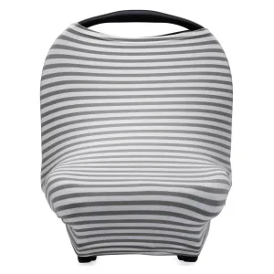 Parker Baby 4 in 1 Car Seat Cover for Girls and Boys - Stretchy Carseat Canopy, Nursing Cover, Grocery Cart Cover, High Chair Cover - Gray/White Stripes