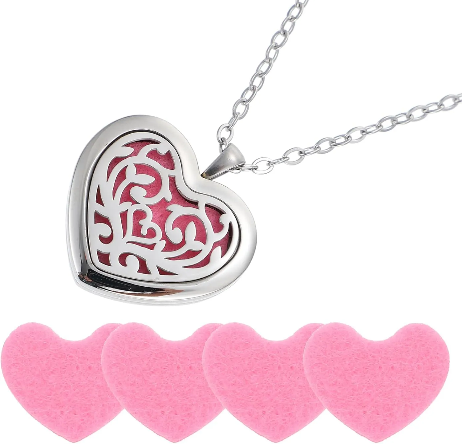 PartyKindom Diffuser Locket Necklace Aromatherapys Essential Oil Diffuser Pendant Necklace, Necklace with 5 Refill Pads Aromatherapy Necklace