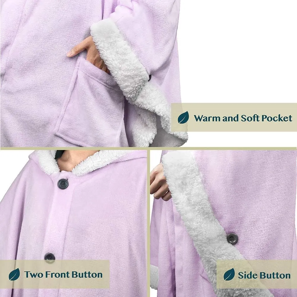 PAVILIA Sherpa Fleece Wearable Blanket for Adult Women, Cozy Plush Blanket Poncho Cape with Hood, Super Soft Shawl, Angel Wrap Throw for Office, Lavender Purple