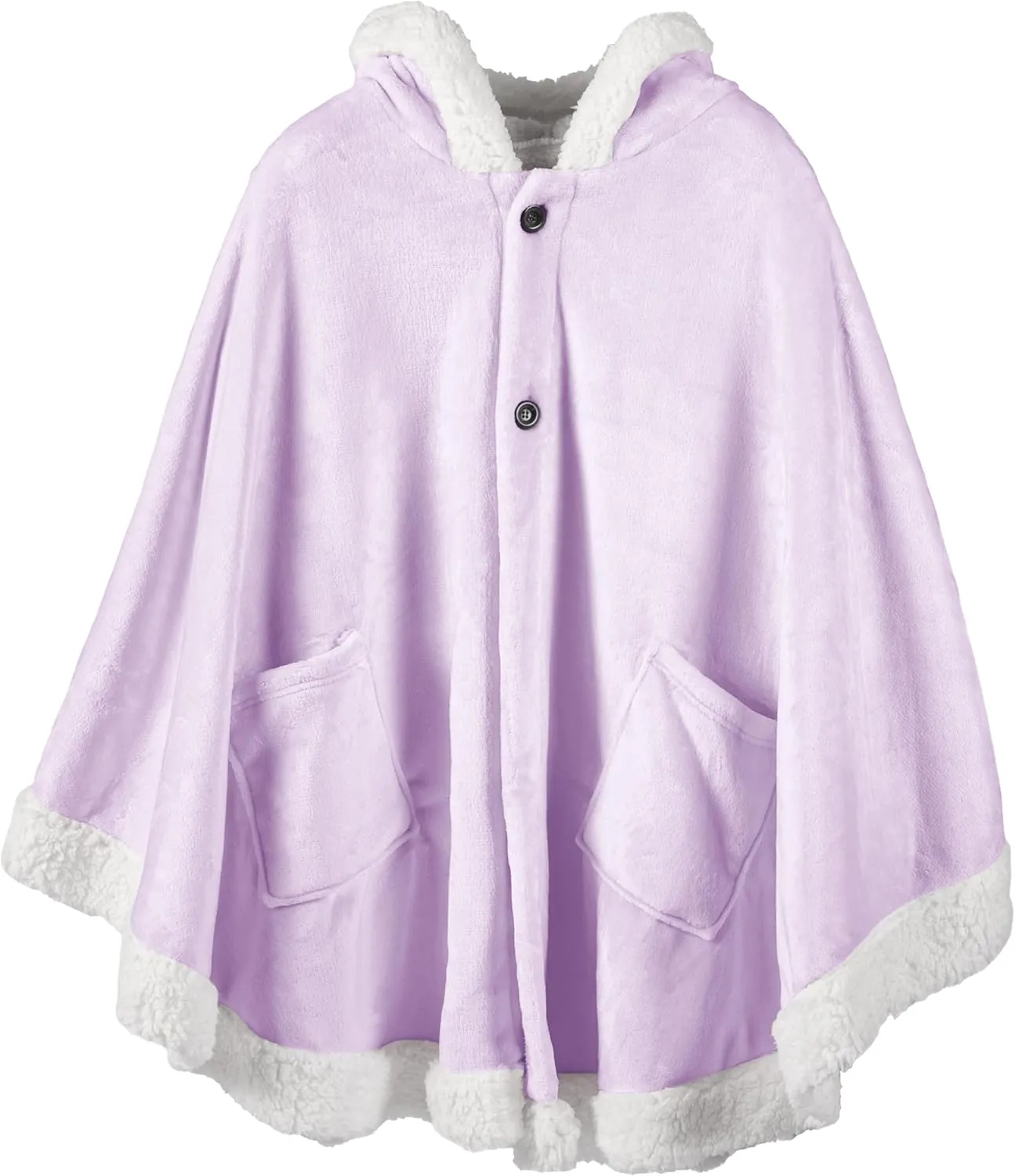 PAVILIA Sherpa Fleece Wearable Blanket for Adult Women, Cozy Plush Blanket Poncho Cape with Hood, Super Soft Shawl, Angel Wrap Throw for Office, Lavender Purple
