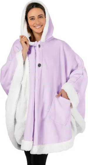 PAVILIA Sherpa Fleece Wearable Blanket for Adult Women, Cozy Plush Blanket Poncho Cape with Hood, Super Soft Shawl, Angel Wrap Throw for Office, Lavender Purple