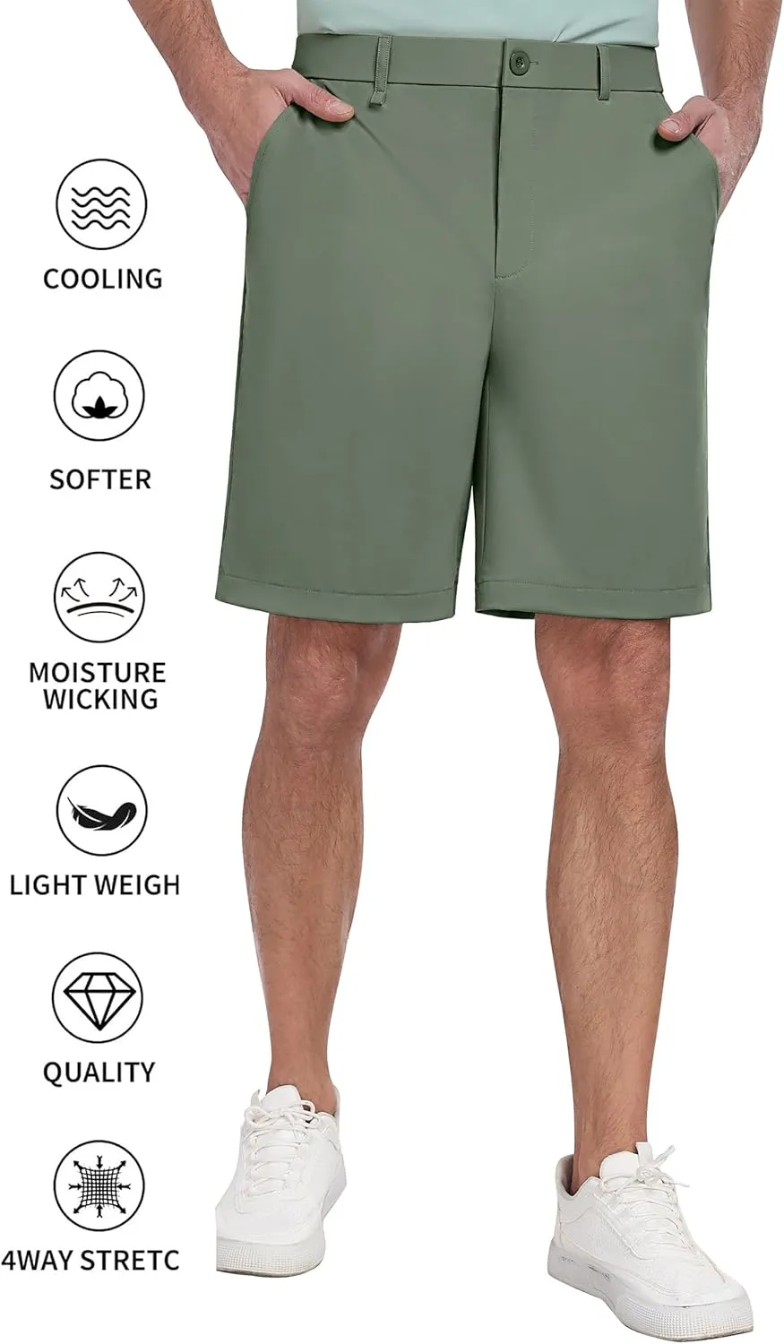PEGENO Men's Golf Dress Shorts - Lightweight Waterproof Quick-Dry Casual Summer Shorts