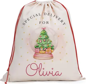 Personalized Christmas Santa Sacks with Kid Name, Custom Large Christmas Canvas Gift Bag with Matching Kid Ornament to add, Customize Family Christmas Bag for Holiday Presents, D2