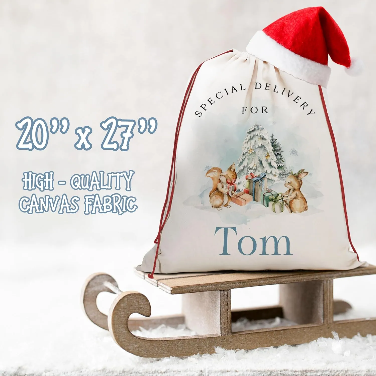 Personalized Christmas Santa Sacks with Kid Name, Custom Large Christmas Canvas Gift Bag with Matching Kid Ornament to add, Customize Family Christmas Bag for Holiday Presents, D2