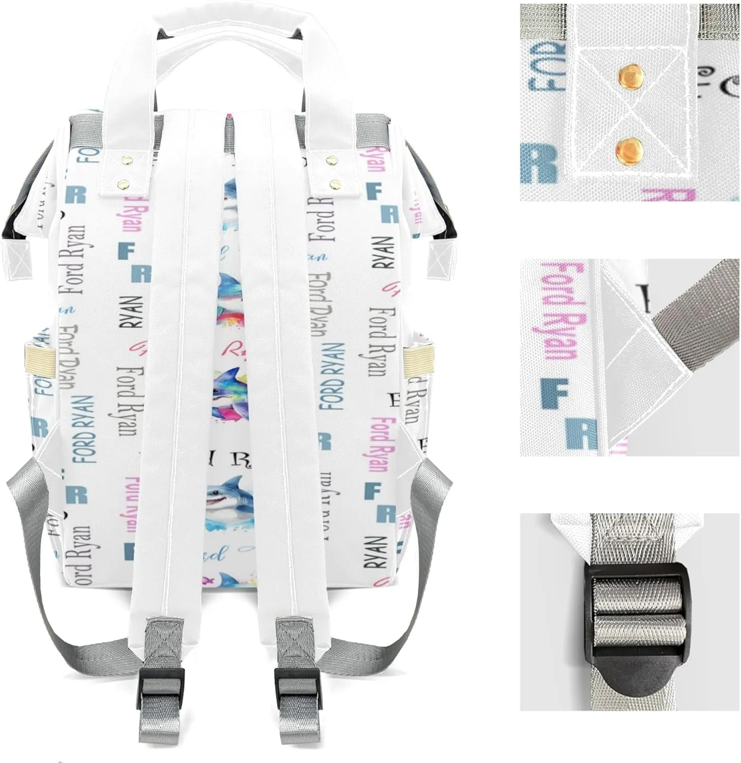 Personalized Diaper Backpack with Name, Custom Shark Baby Backpack Diaper Bag, Boy Girl Multifunctional Mommy Bag