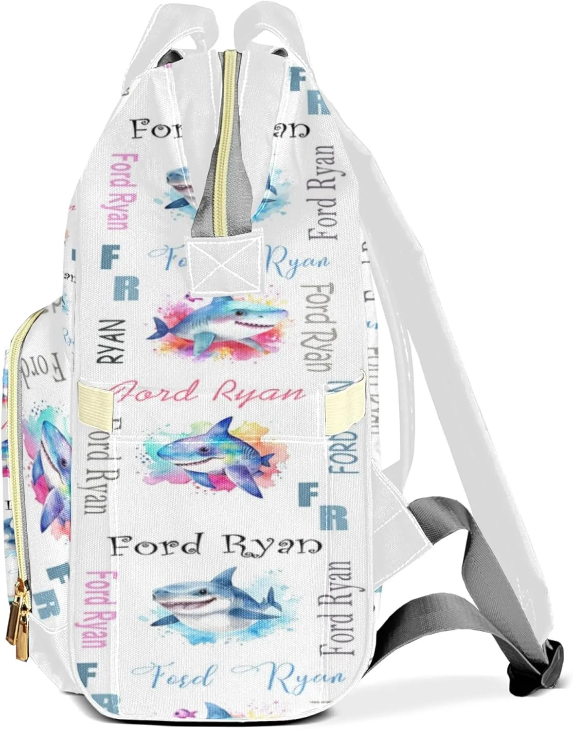Personalized Diaper Backpack with Name, Custom Shark Baby Backpack Diaper Bag, Boy Girl Multifunctional Mommy Bag