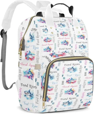 Personalized Diaper Backpack with Name, Custom Shark Baby Backpack Diaper Bag, Boy Girl Multifunctional Mommy Bag