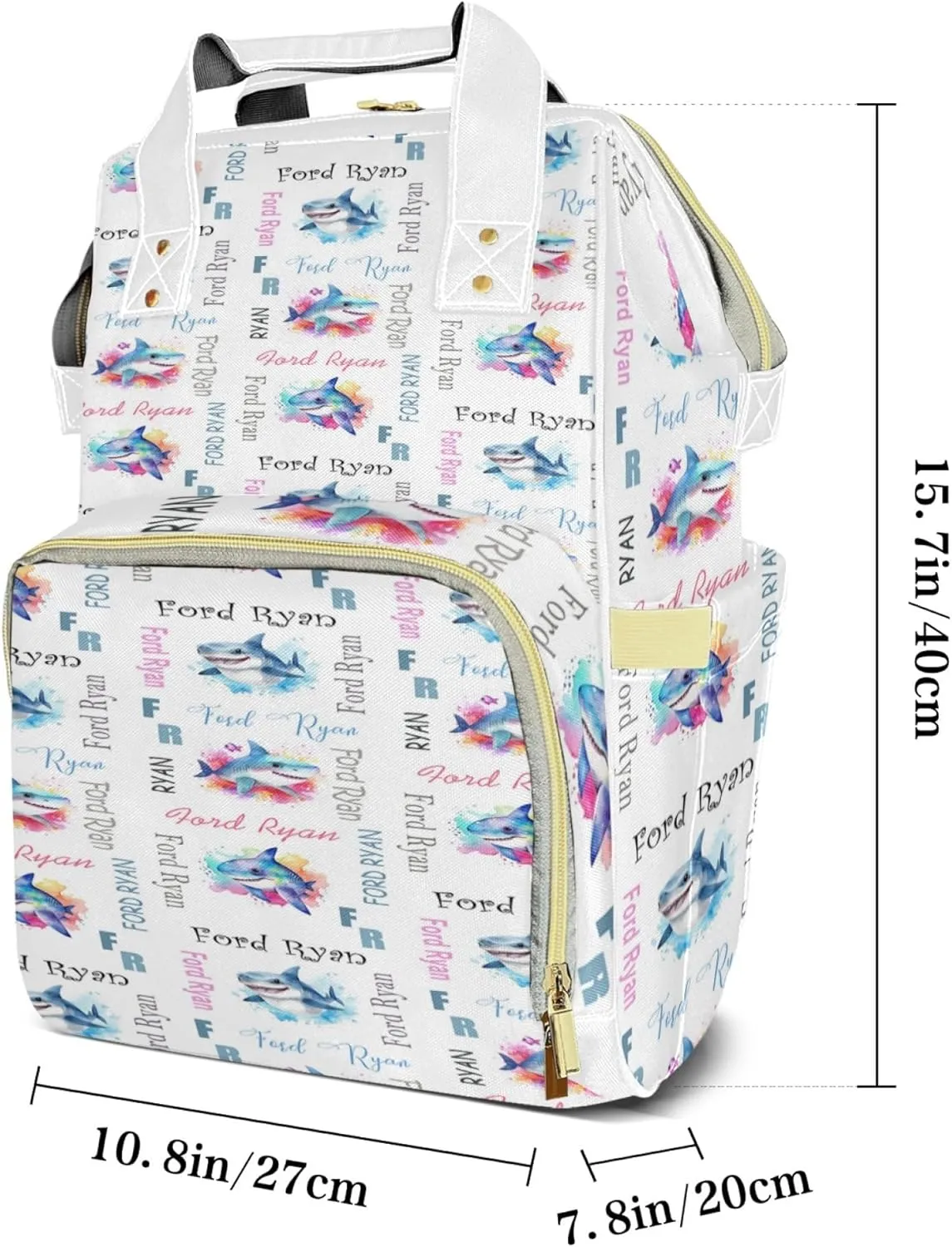 Personalized Diaper Backpack with Name, Custom Shark Baby Backpack Diaper Bag, Boy Girl Multifunctional Mommy Bag