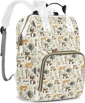 Personalized Diaper Backpack with Name, Custom Woodland Baby Backpack Diaper Bag, Boy Girl Multifunctional Mommy Bag
