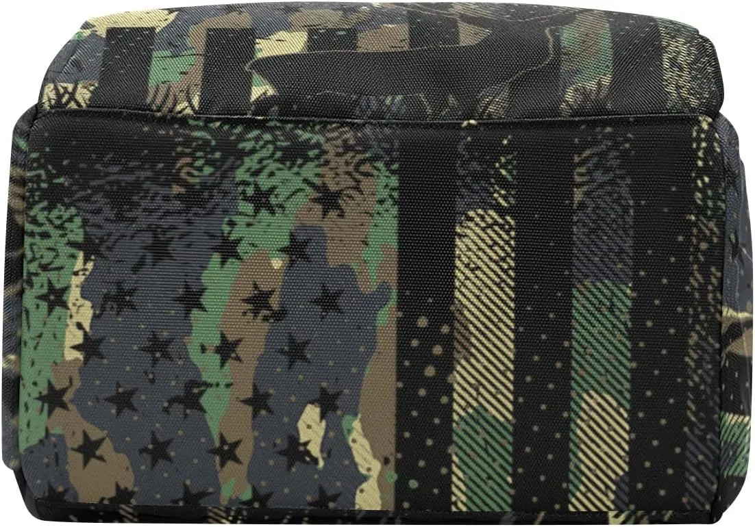 Personalized Diaper Bag Backpack - Baby Girl Diaper Bag Backpack for Dad Boy Men with Name - Camo Flag Deer Black