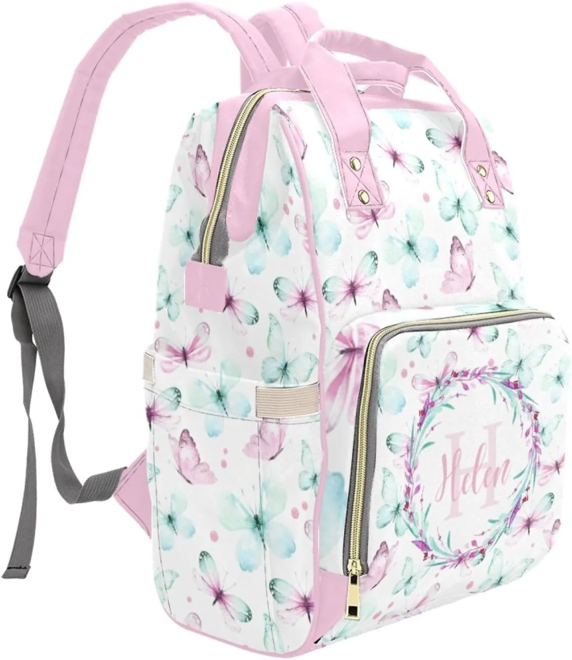 Personalized Diaper Bag Backpack for Women, Custom Name Nursing Mommy Daypack, Diaper Bag for Girls Boys, New Mom Gifts (Butterfly)