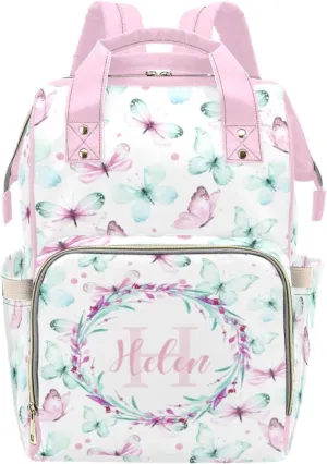 Personalized Diaper Bag Backpack for Women, Custom Name Nursing Mommy Daypack, Diaper Bag for Girls Boys, New Mom Gifts (Butterfly)