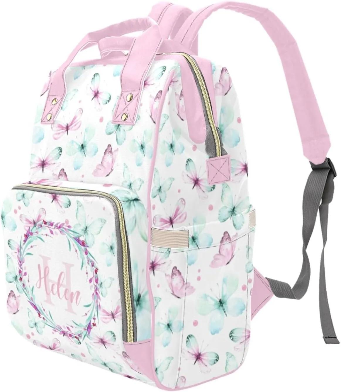 Personalized Diaper Bag Backpack for Women, Custom Name Nursing Mommy Daypack, Diaper Bag for Girls Boys, New Mom Gifts (Butterfly)