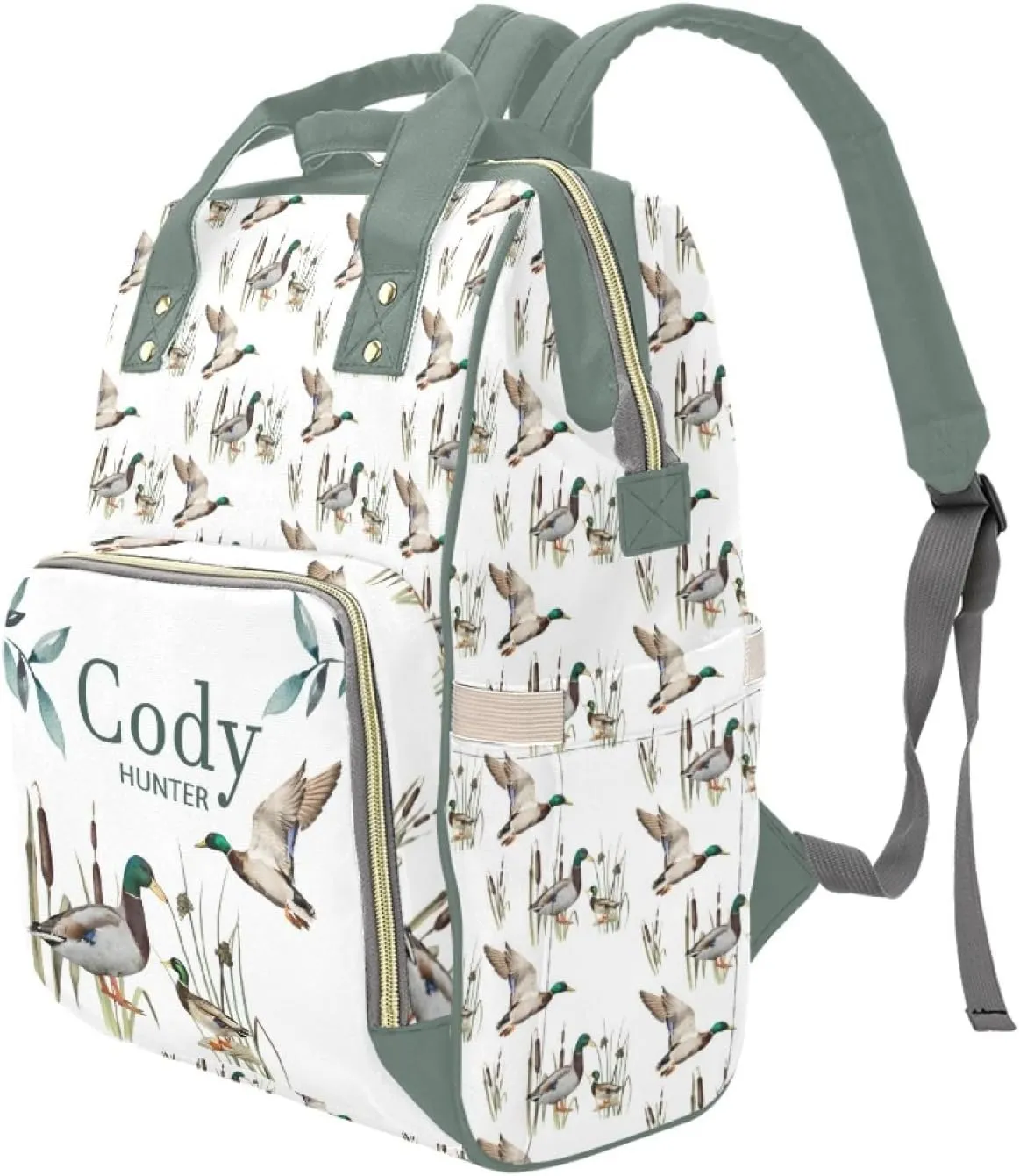 Personalized Diaper Bag Backpack for Women, Custom Name Nursing Mommy Daypack, Diaper Bag for Girls Boys, New Mom Gifts (Wild Duck)