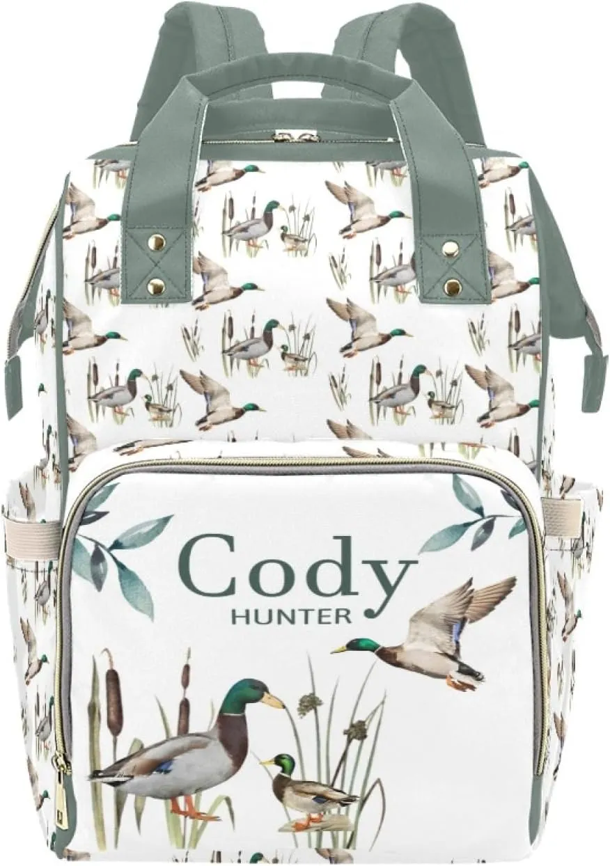 Personalized Diaper Bag Backpack for Women, Custom Name Nursing Mommy Daypack, Diaper Bag for Girls Boys, New Mom Gifts (Wild Duck)