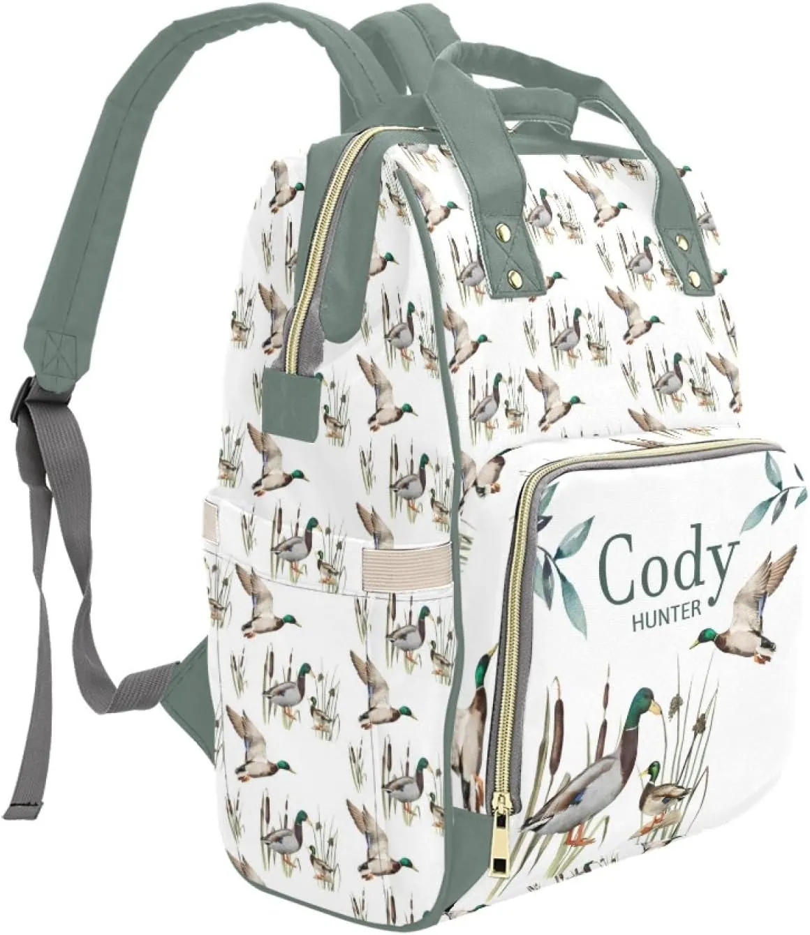 Personalized Diaper Bag Backpack for Women, Custom Name Nursing Mommy Daypack, Diaper Bag for Girls Boys, New Mom Gifts (Wild Duck)