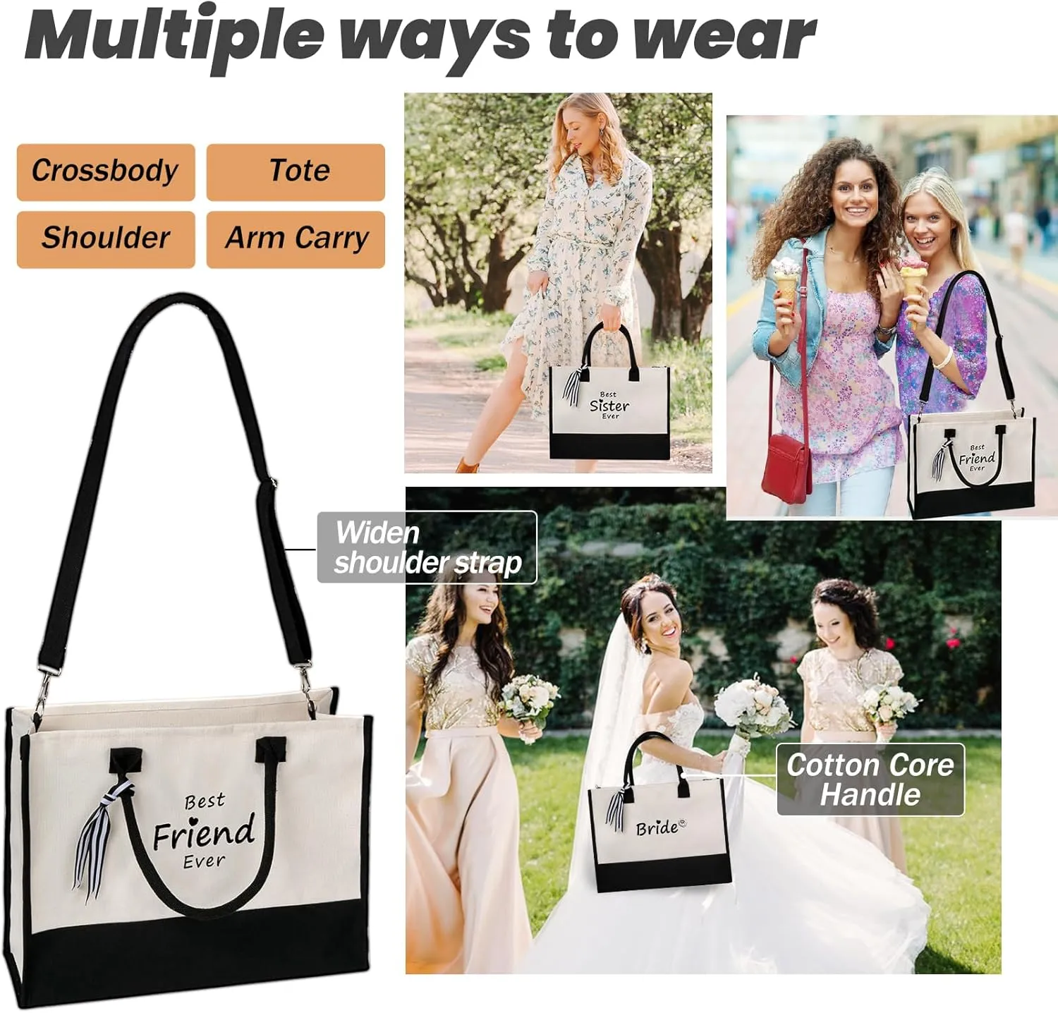Personalized Gifts Monogram Beach Tote Bag with Zipper for Women, Birthday Gifts for Women