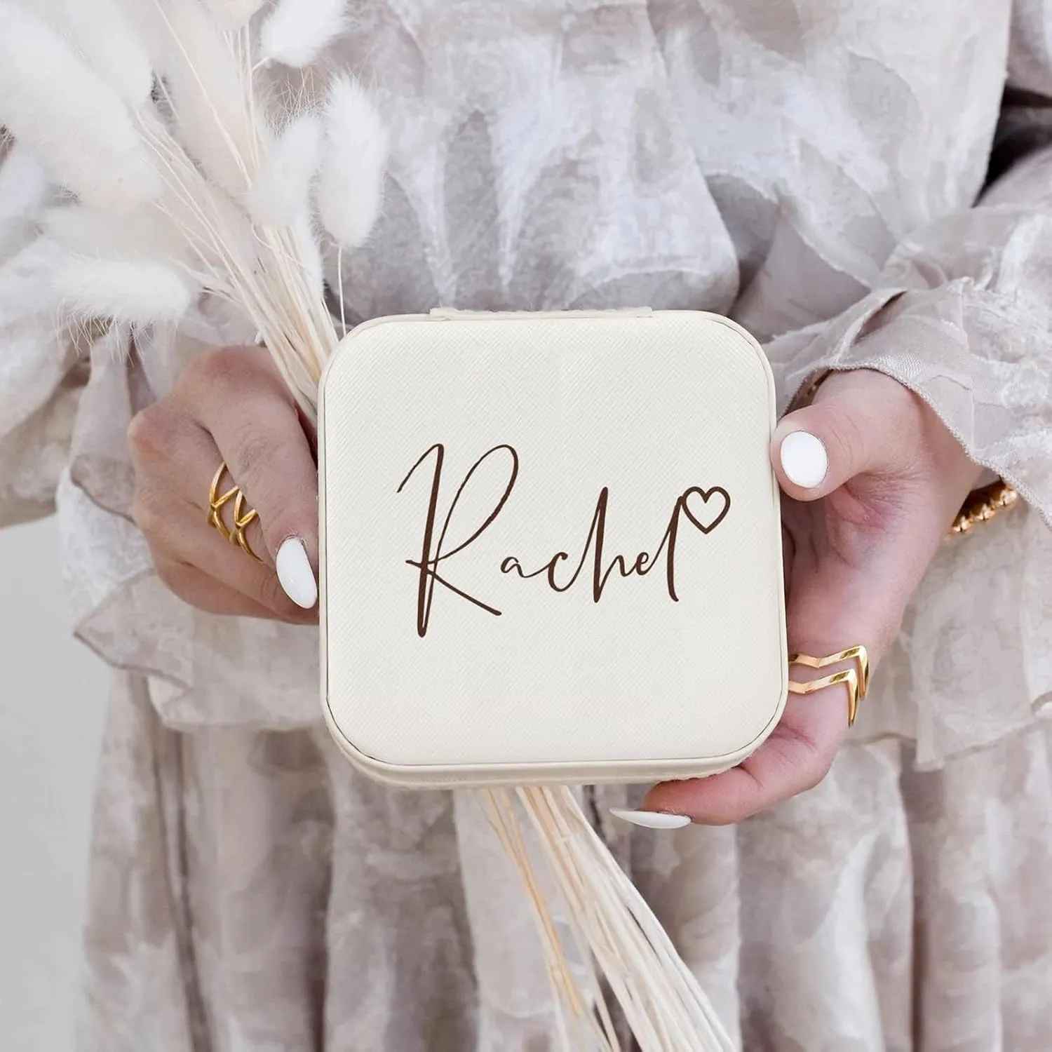 Personalized Jewelry Box for Women, Custom Travel Jewelry Case with Name and Birth Flower, Leather Jewelry Box for Rings, Earrings, Necklaces, Personalized Gifts for Women