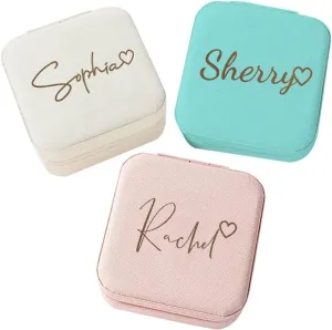 Personalized Jewelry Box for Women, Custom Travel Jewelry Case with Name and Birth Flower, Leather Jewelry Box for Rings, Earrings, Necklaces, Personalized Gifts for Women