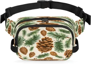 Pine Cones Patter Fanny Pack for Men Women Waterproof Waist Pack Belt Bag Casual Crossbody Bags with Adjustable Strap for Outdoor Running Hiking Travel Camping