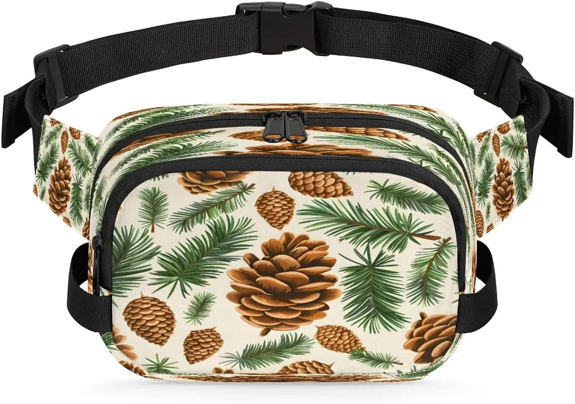 Pine Cones Patter Fanny Pack for Men Women Waterproof Waist Pack Belt Bag Casual Crossbody Bags with Adjustable Strap for Outdoor Running Hiking Travel Camping