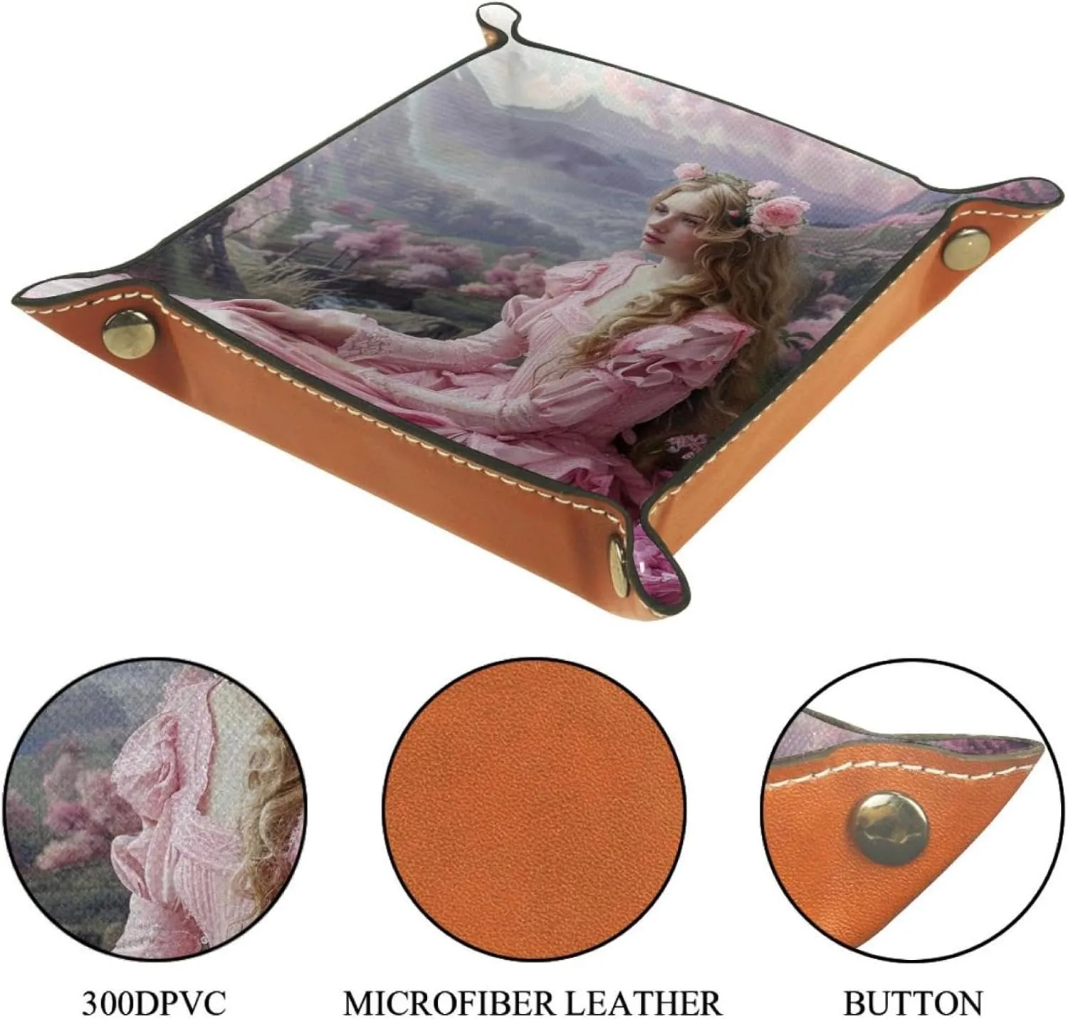 Pink Beautiful Rose Women Stacking Jewelry Organizer Trays, Desk Drawer Earring Tray with Key Tray for Entryway, Decorative Ring Storage Tray for Women and Girls