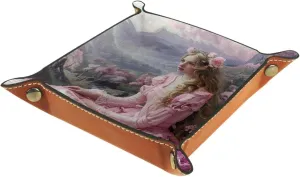 Pink Beautiful Rose Women Stacking Jewelry Organizer Trays, Desk Drawer Earring Tray with Key Tray for Entryway, Decorative Ring Storage Tray for Women and Girls