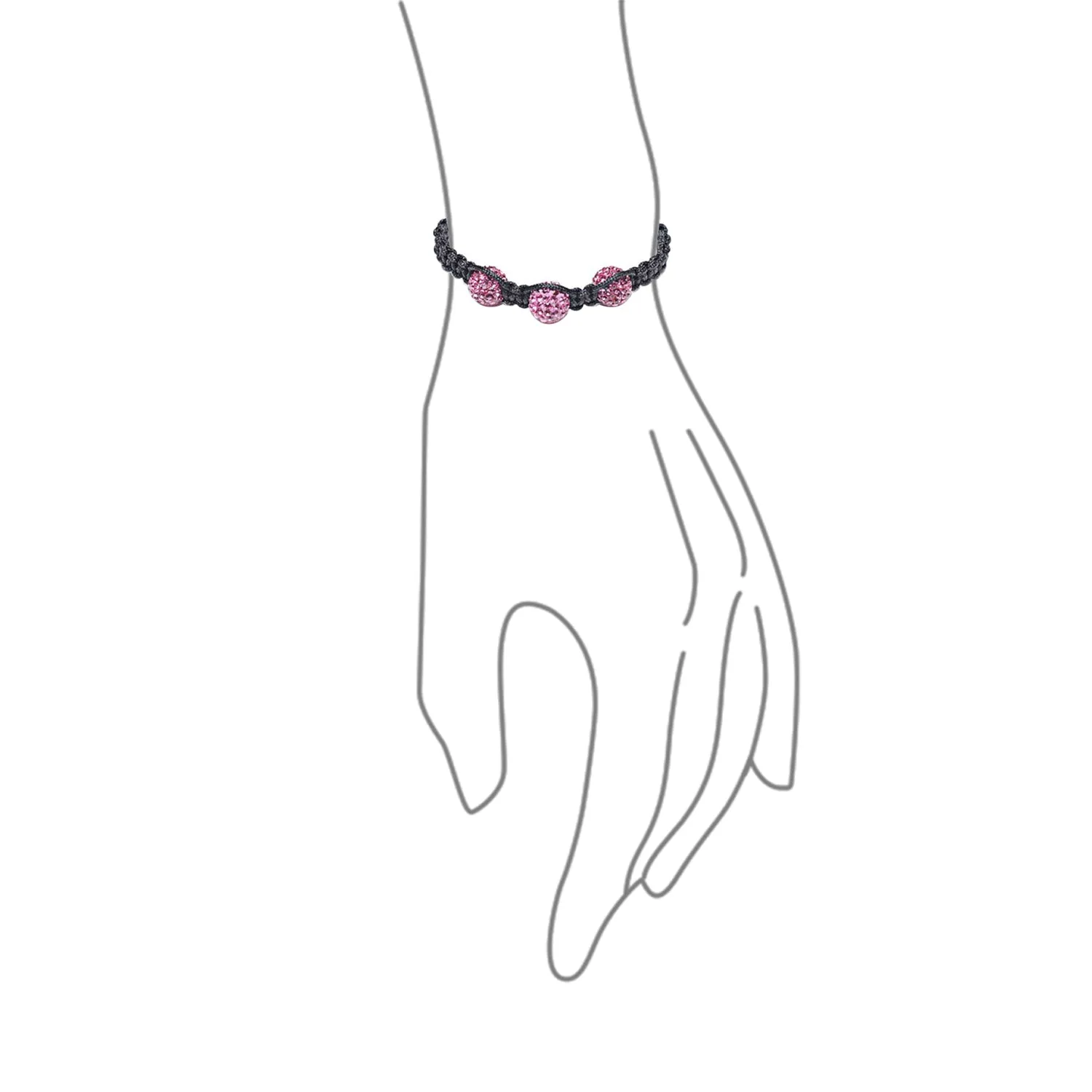 Pink Black Crystal Ball Strand Bracelet for Small Wrist Stackable Cord Design