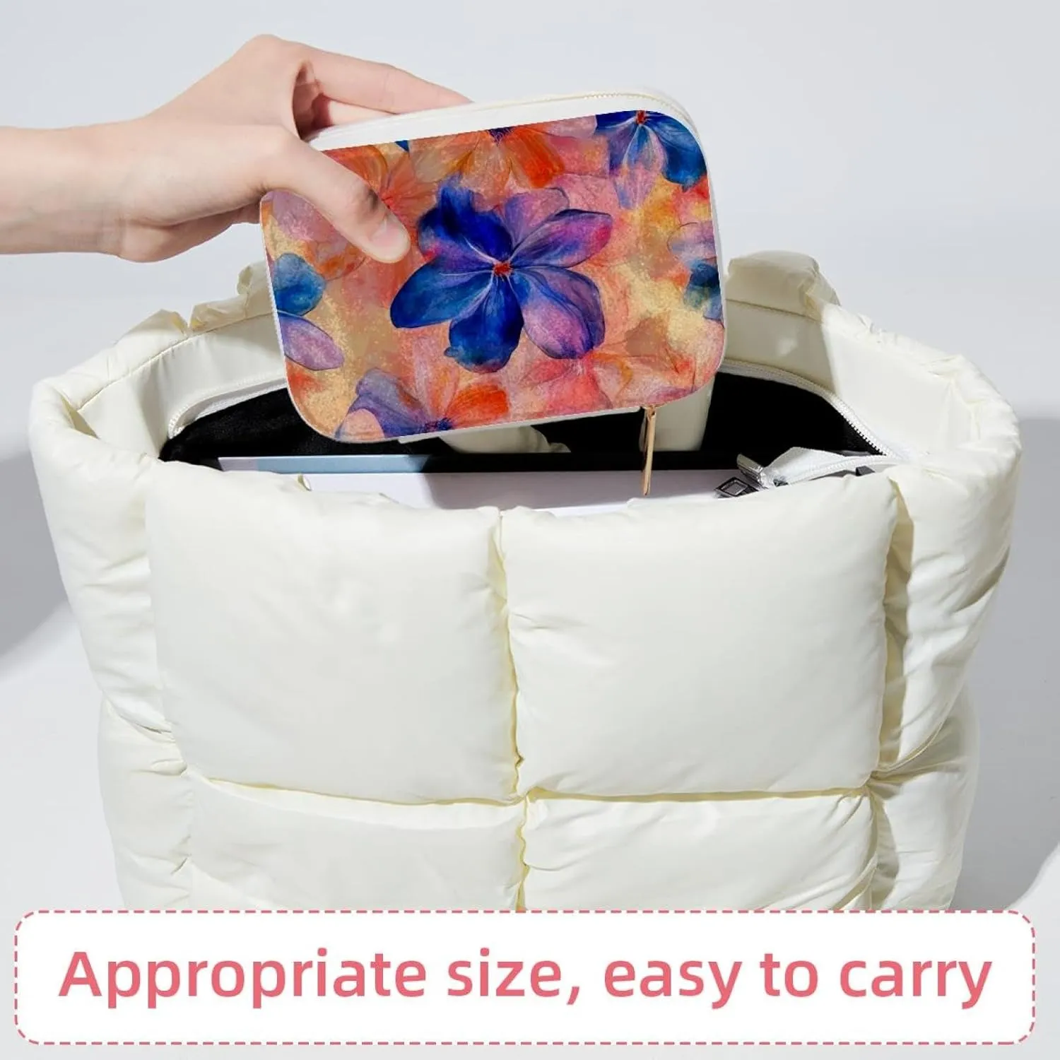 Pink Blue and Orange Flowers Pattern Travel Jewelry Box, Portable Travel Display Case Storage Holder Boxes for Stud Earrings, Rings, Necklaces, Bracelets
