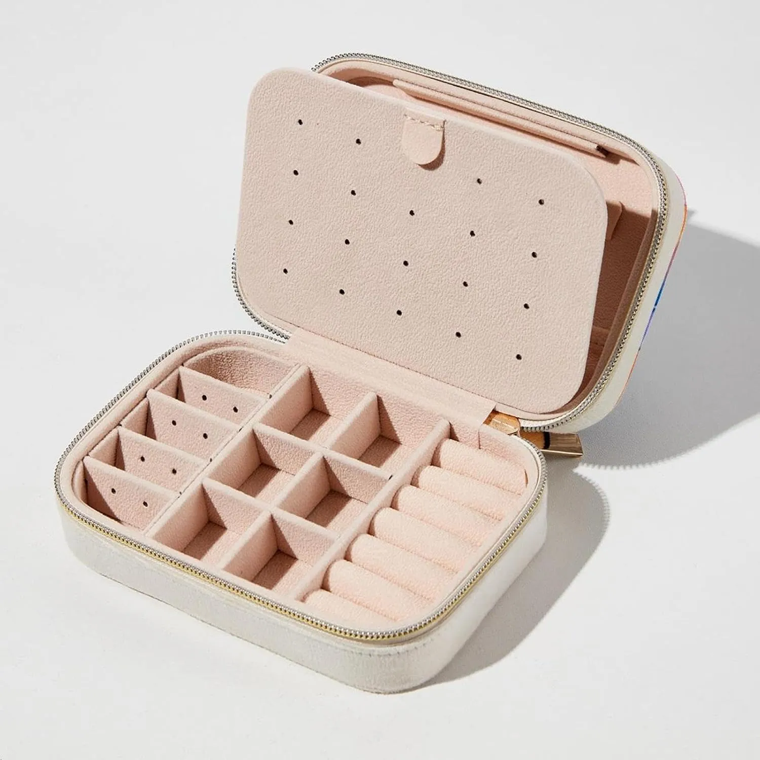 Pink Blue and Orange Flowers Pattern Travel Jewelry Box, Portable Travel Display Case Storage Holder Boxes for Stud Earrings, Rings, Necklaces, Bracelets