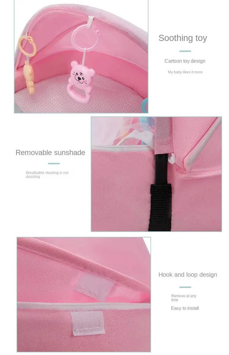 Pink Portable Multi-Purpose Baby Bed and Diaper Backpack - Lightweight, Waterproof, Canvas   Polyester Material, Travel Essential for Moms(With mosquito net and small toys)