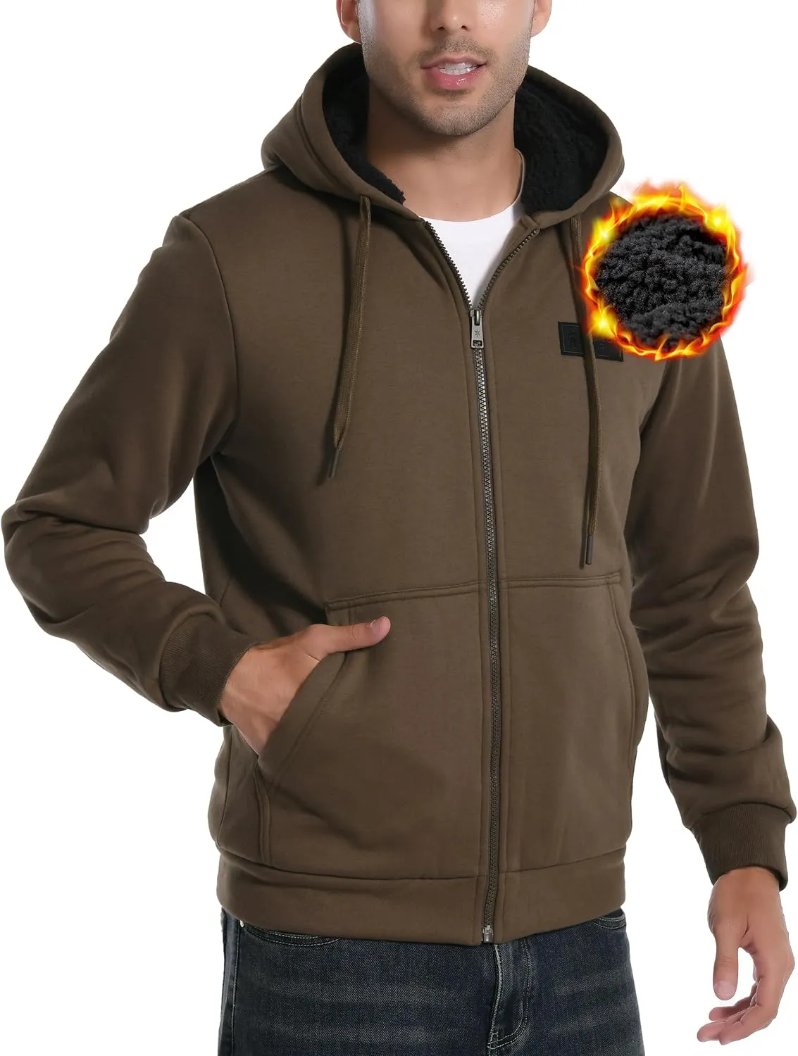 Pioneer Camp Men's Sherpa Lined Hoodie Full Zip Up Heavyweight Hooded Jacket Sweatshirt Fleece Fall Winter Coat with Pocket